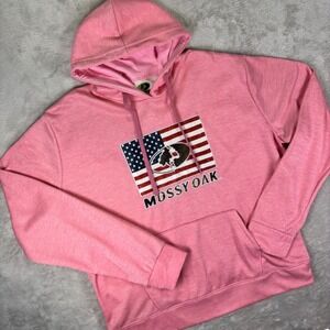 Mossy Oak Women's Hoodie Sz XL Pink USA Flag Patch Pullover Polyester Outdoor